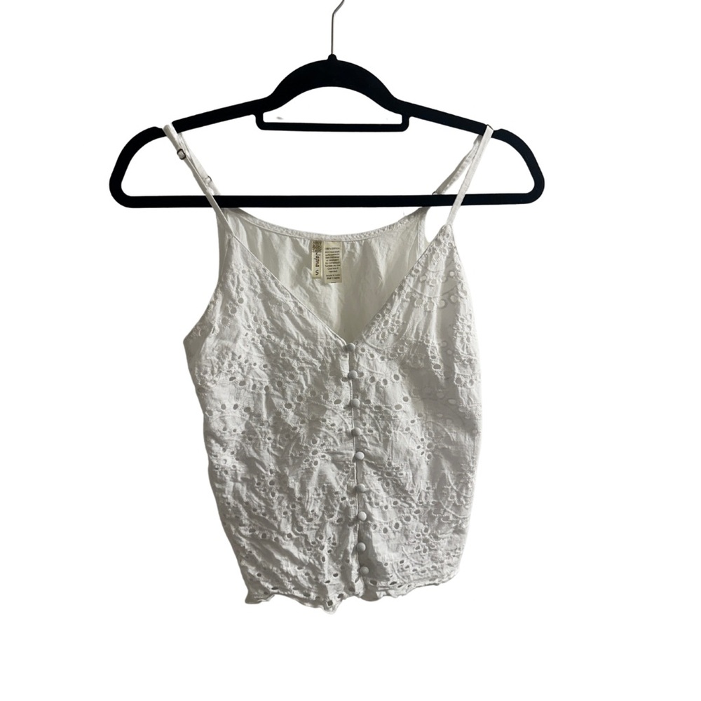 Japna White Floral Lace Button-up Sleeveless Tank Top